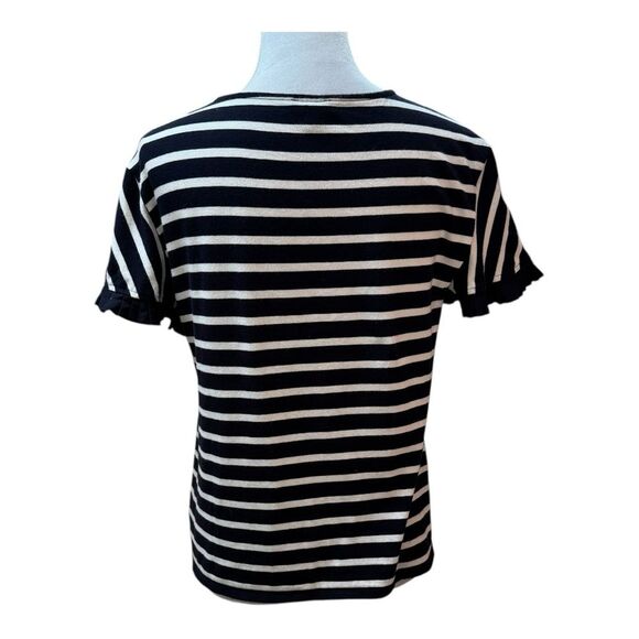 Talbots Petites Navy White Striped Ruffle Sleeve Knit Top MP - Picture 3 of 7